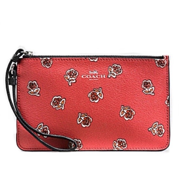 Coach Red Floral Women's zipup wallet/pouch - Picture 1 of 5